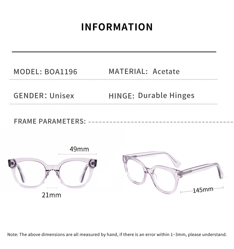 Clear Color Round Acetate Glasses Frame Unisex Fashion 49-21-145 Mm