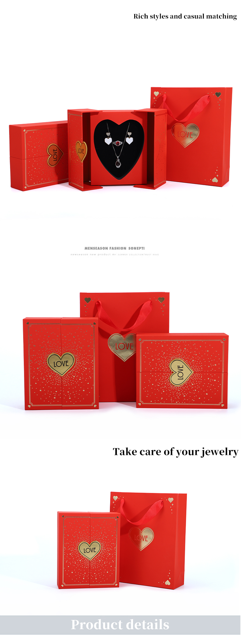 Heart Shaped Red Rose Flower Jewelry Box Packaging For Valentine's Day Necklace