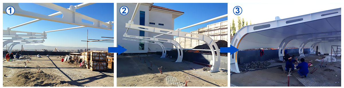Steel Frame Metal Pergola for Car Port Parking White Powder Coating and Heat Treated