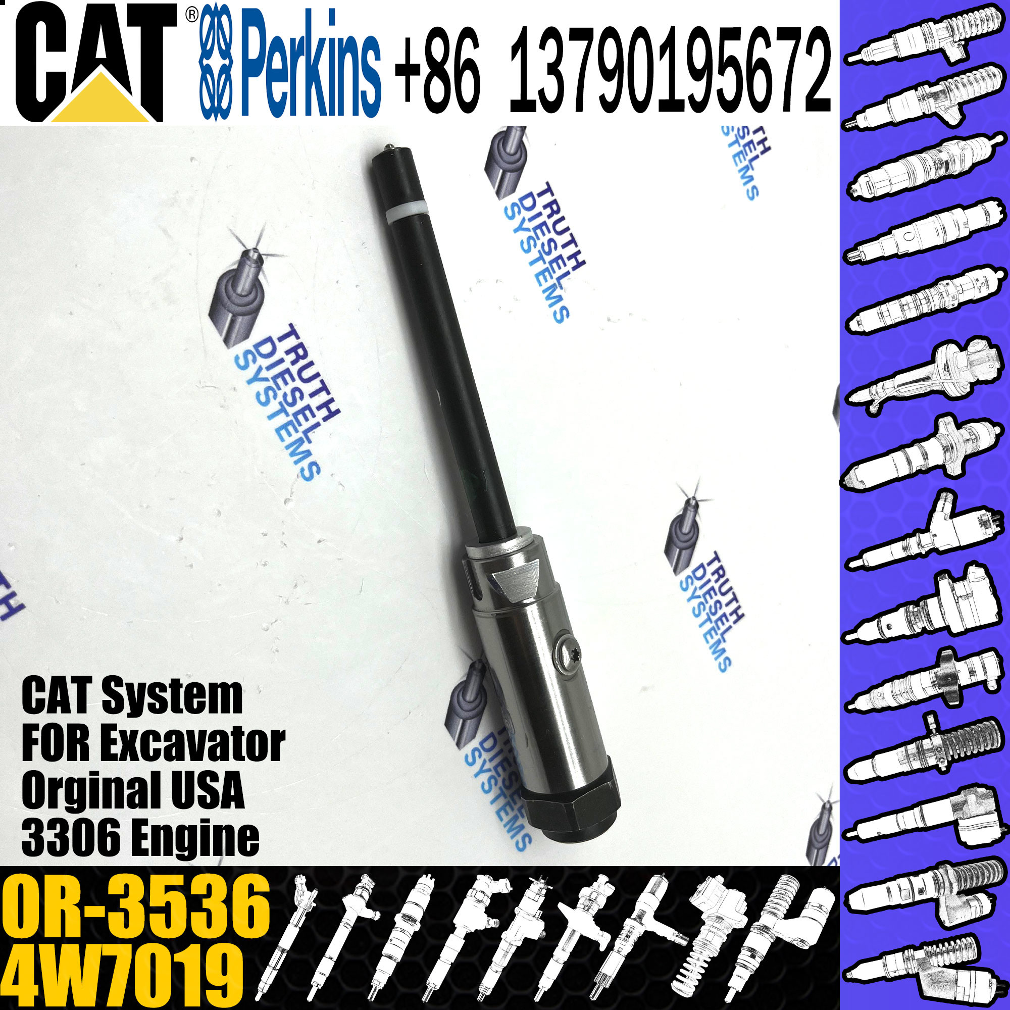 Pencil Fuel CAT Diesel Injector Nozzle 4W7019 0R-3536 Caterpillar 3408 3408B