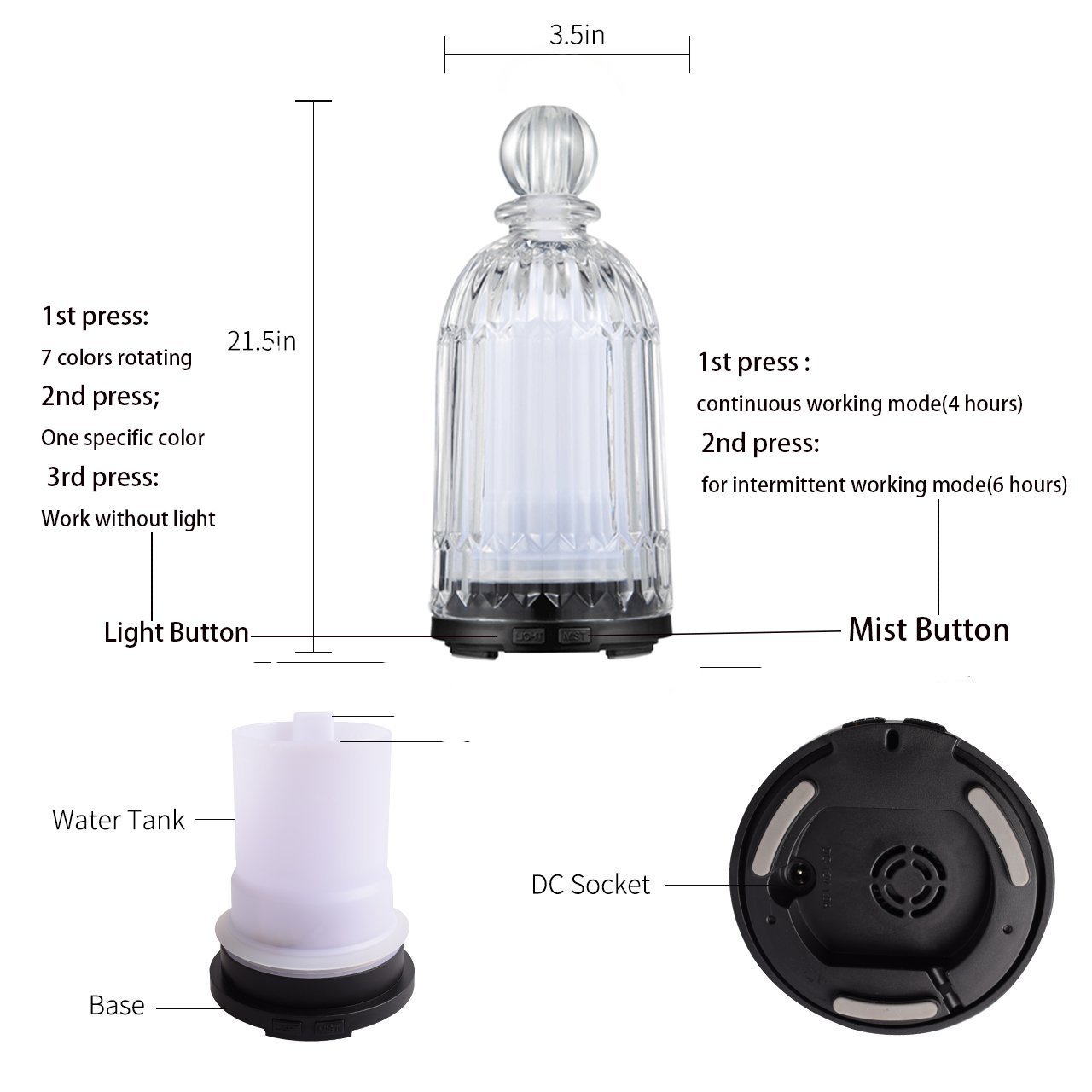 HOMEFISH 120ml Glass Aromatherapy Humidifier Ultrasonic Household Essential Oil Aroma Diffuser