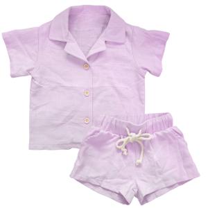Customized Kids Button Down Top Drawstring Shorts Slim Fit 2 PCS Lounge Wear
