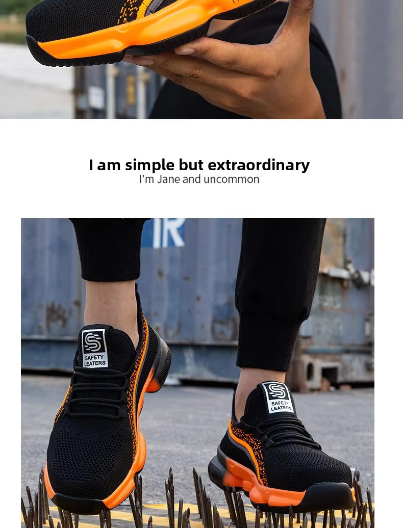 Black Comfortable Kevlar Mid Sole Anti-stab Work Shoes With Steel Toe Breathable Flying Knit