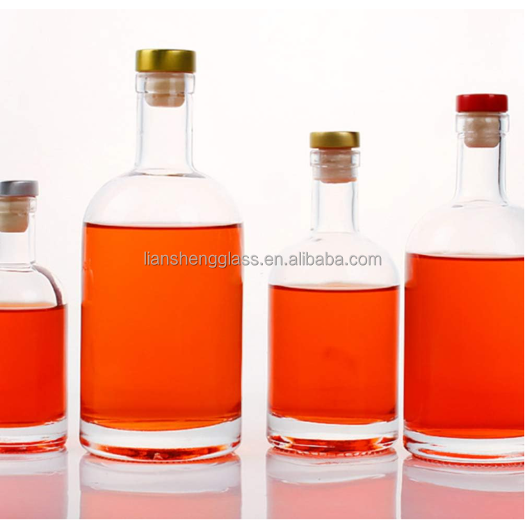 375ml 500ml 750ml Custom Unique Transparent Round Empty Flint Glass Liquor Bottle