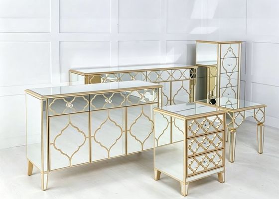 THB01 Bedside Table - Modern silver mirror finish nightstand