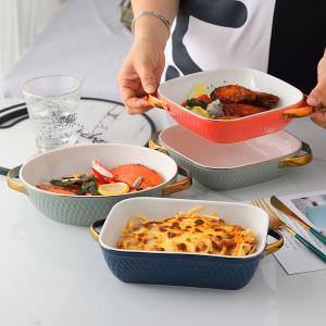 Salad Lasagna Rectangular Ceramic Baking Dish With Handle Multifunctional