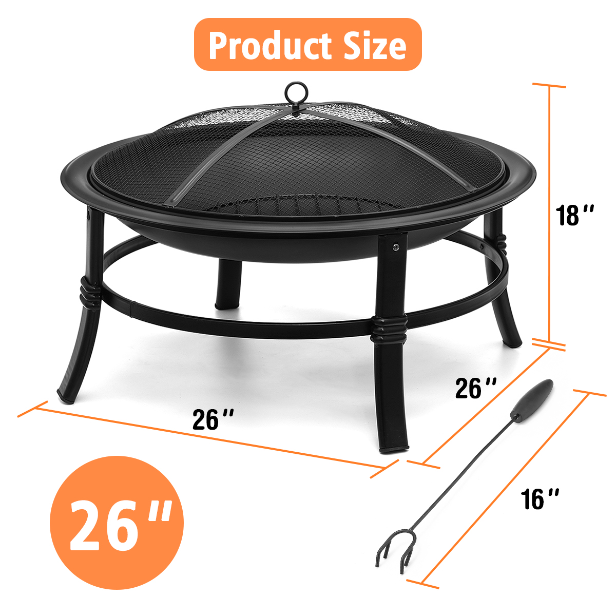 26 inch fire pits for outdoor camping smokeless round wood burning 66*66*42 cm stocked