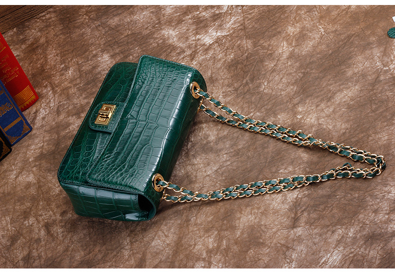 Luxury Genuine Crocodile Belly Skin Gold Hardware Lady Evening Flap Purse Alligator Leather Women Single Shoulder Bag