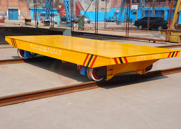 Concrete factory floor flatbed rail car with turning system