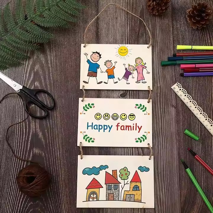 Hot-selling Wooden Hanging Board Kids' DIY Hand Painting and Coloring Kindergarten Creative Decor Materia