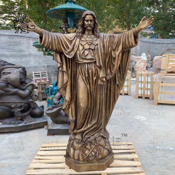 Jesus Bronze Sculpture Open Arms Life Size Casting Metal Christ Religious Brass