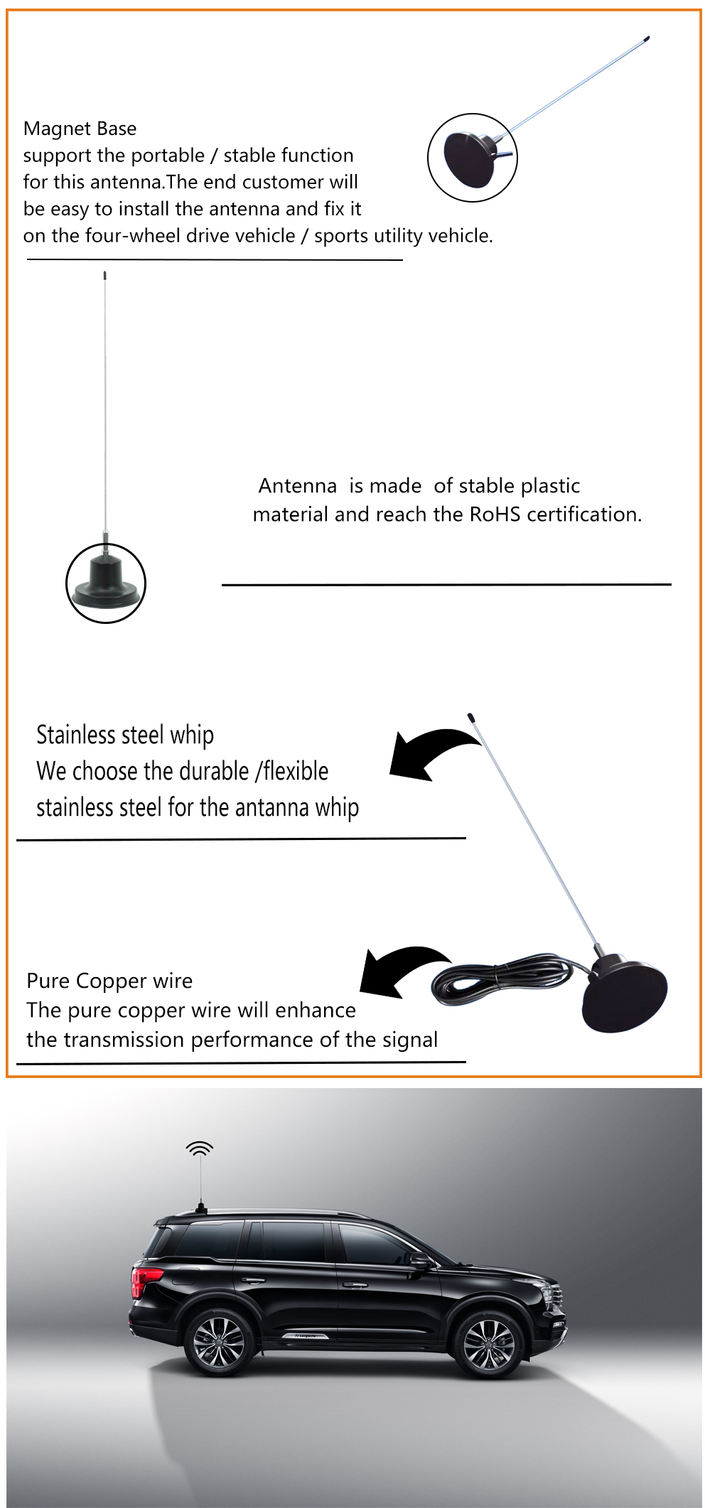 Strong Magnetic Base 27mhz Marine Radio Antenna Vhf Radio Aerial 0-1dBi