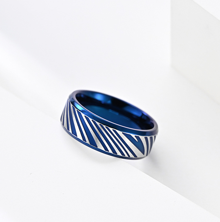 Classic Fashion Men's Rings Blue Plated Hip Hop Punk Stainless Steel Chain Ring Jewelry