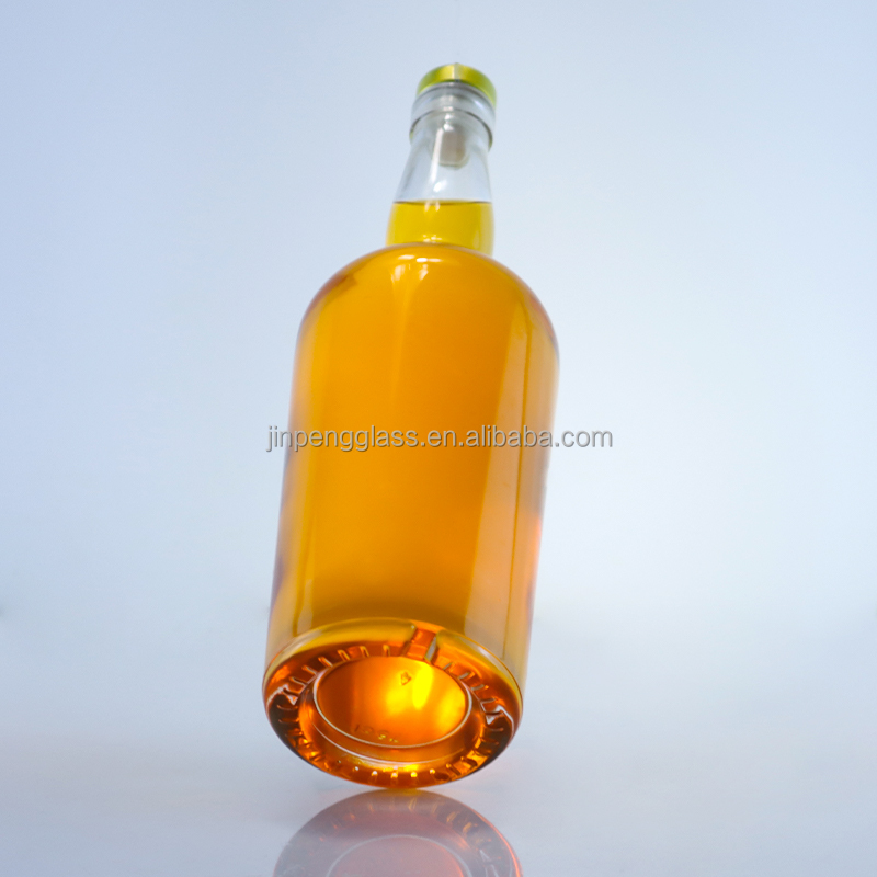 Customized Logo 750ml Clear Flint Round Glass Bottle for Gin Rum Champagne Liquor