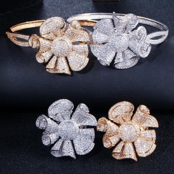 Flower Cubic Zirconia Bangle CZ Zircon Crystal Flower Bracelets for Women