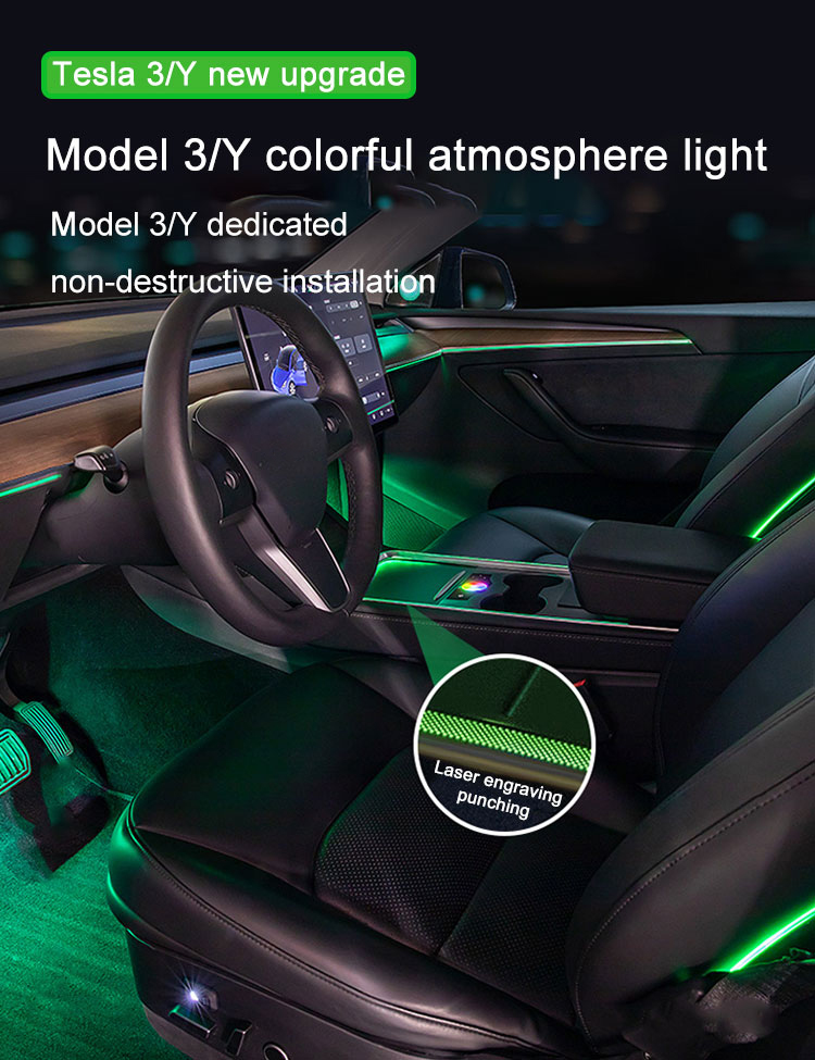 128 Colors Car Ambient Lighting Kit Tesla Model 3 Ambient Lighting 12V