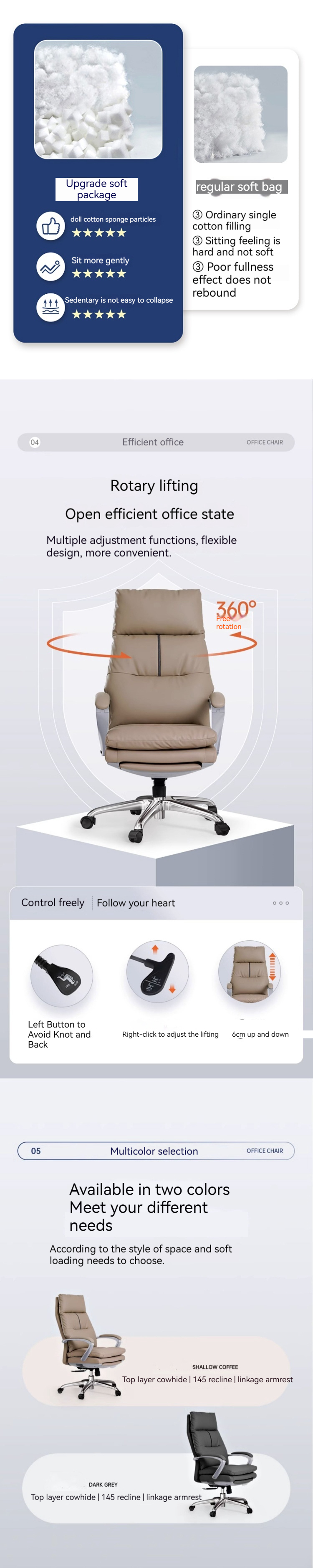 Reclining Genuine Leather Office Chair with Footrest Adjustable Height and Modern Design