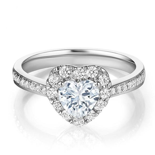 Brass Creative Heart Shape Clear CZ 925 Sterling Silver Eternity Band Rings For