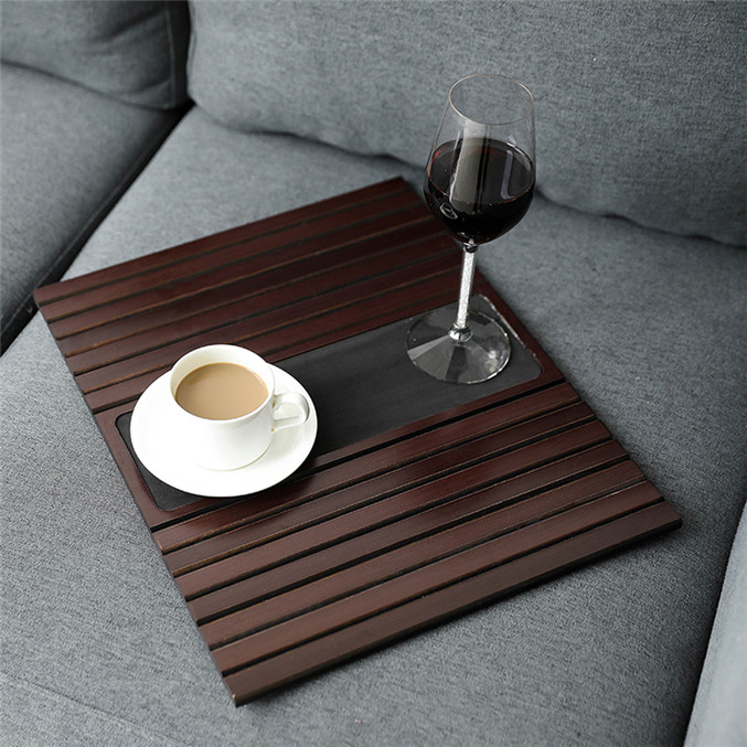 Hot Selling Portable Sofa Table Tray Bamboo Couch Arm Sofa Tray Armrest Tray With Anti Slip Pad