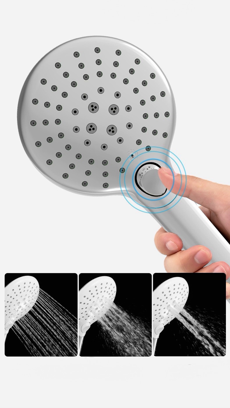 3 Functions Handheld Shower Nozzle Button To Change The Water Outlet Method Easy Installation