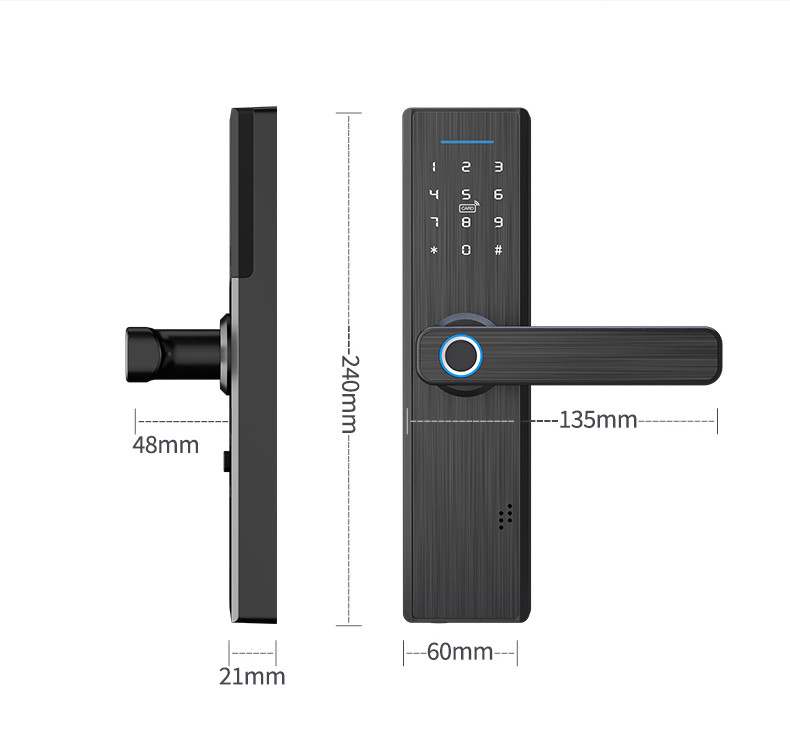 Tuya APP IC Card Fingerprint Door Locks Aluminum Alloy Handle Red Copper