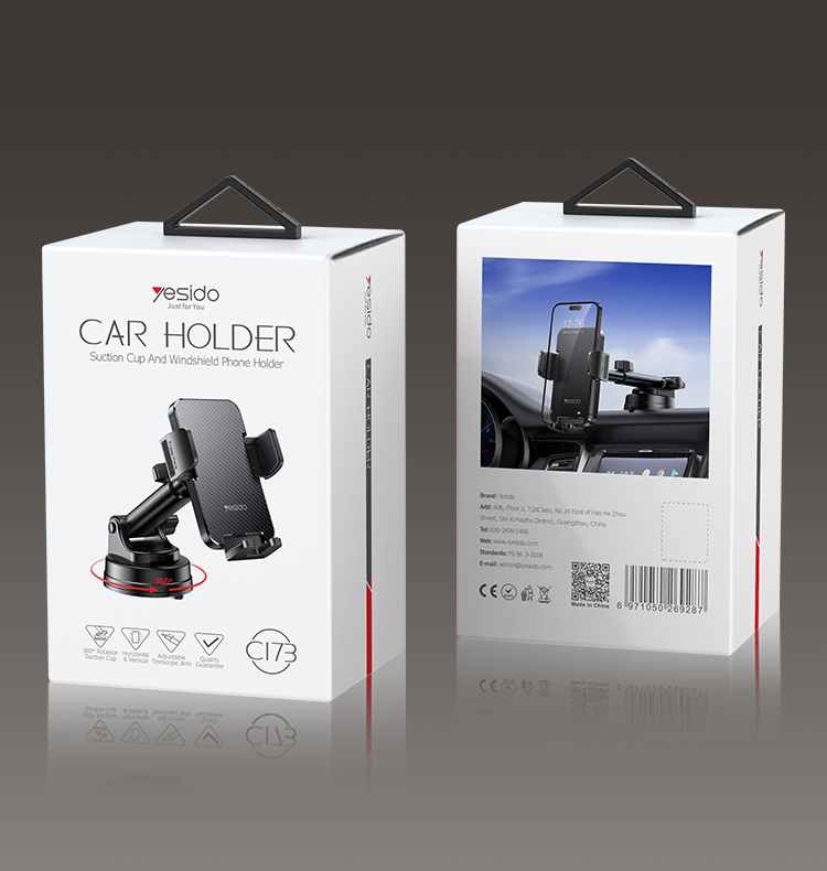360-Degree Rotation Dashboard Phone Holder with Flat Carbon Fiber Texture for 4