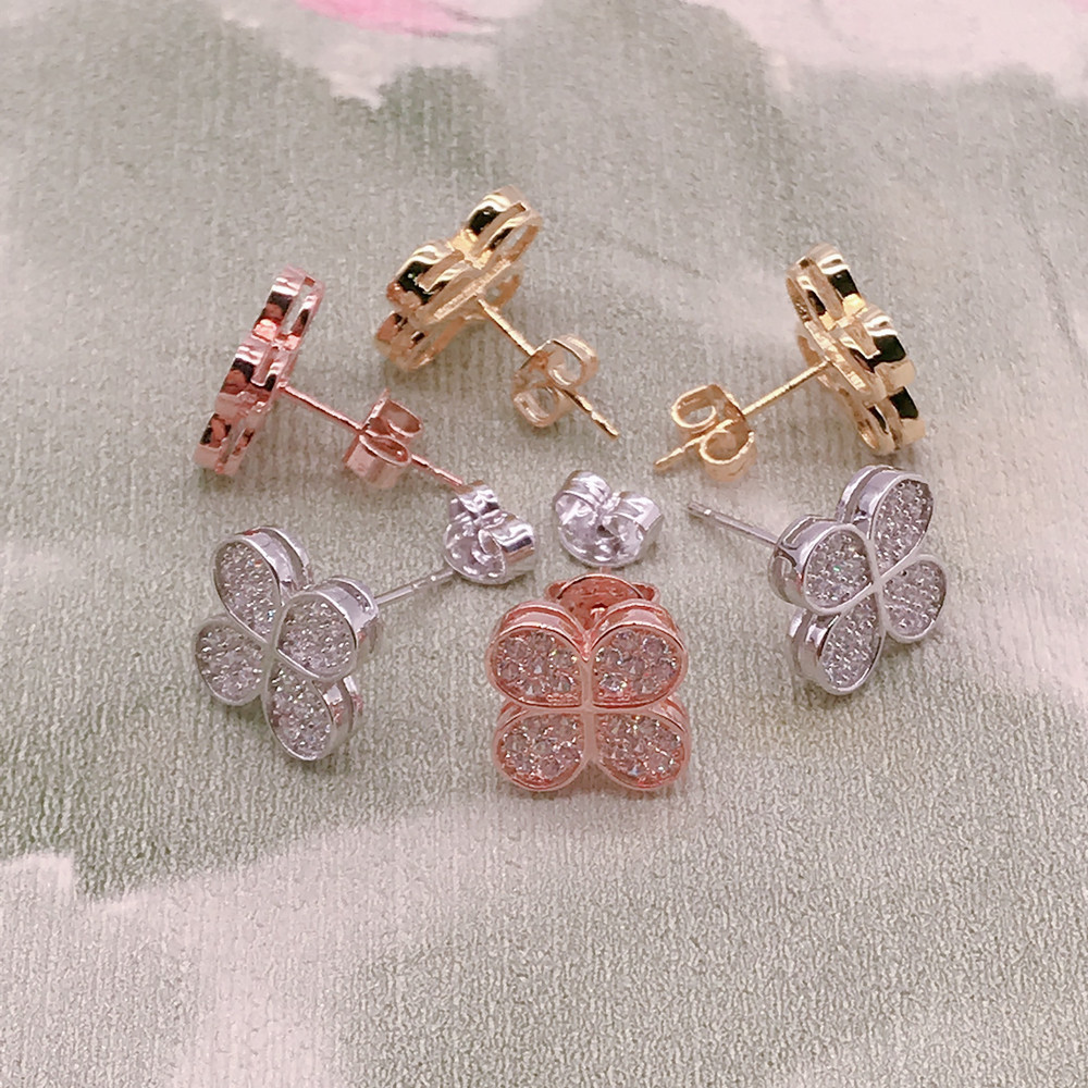 New Arrival Cute Brass Jewelry Earring Party Gift Fashion Crystal Four Leaf Clover Stud Earrings For Women