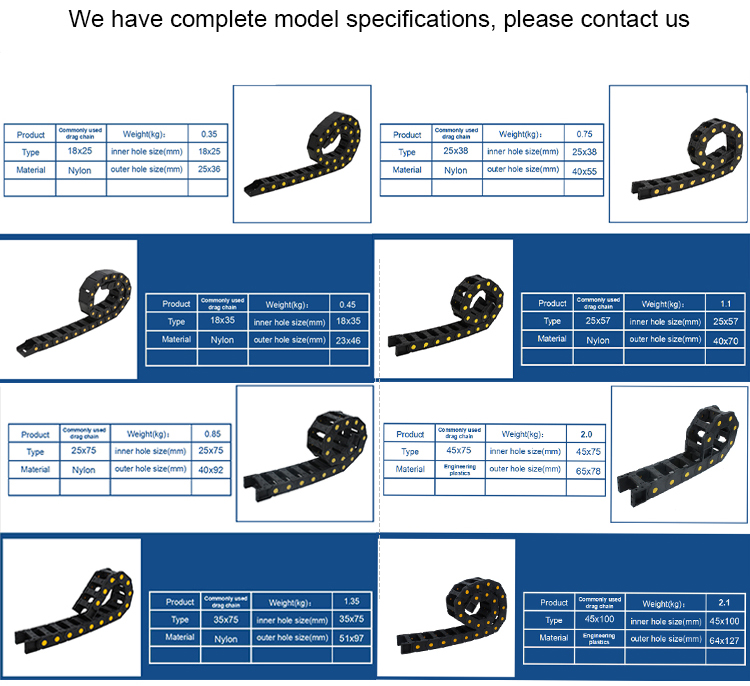 18*25/18*35/25*38/25*57/25*75/35*75/45*75/45*100 Plastic Cable Carrier for Industrial