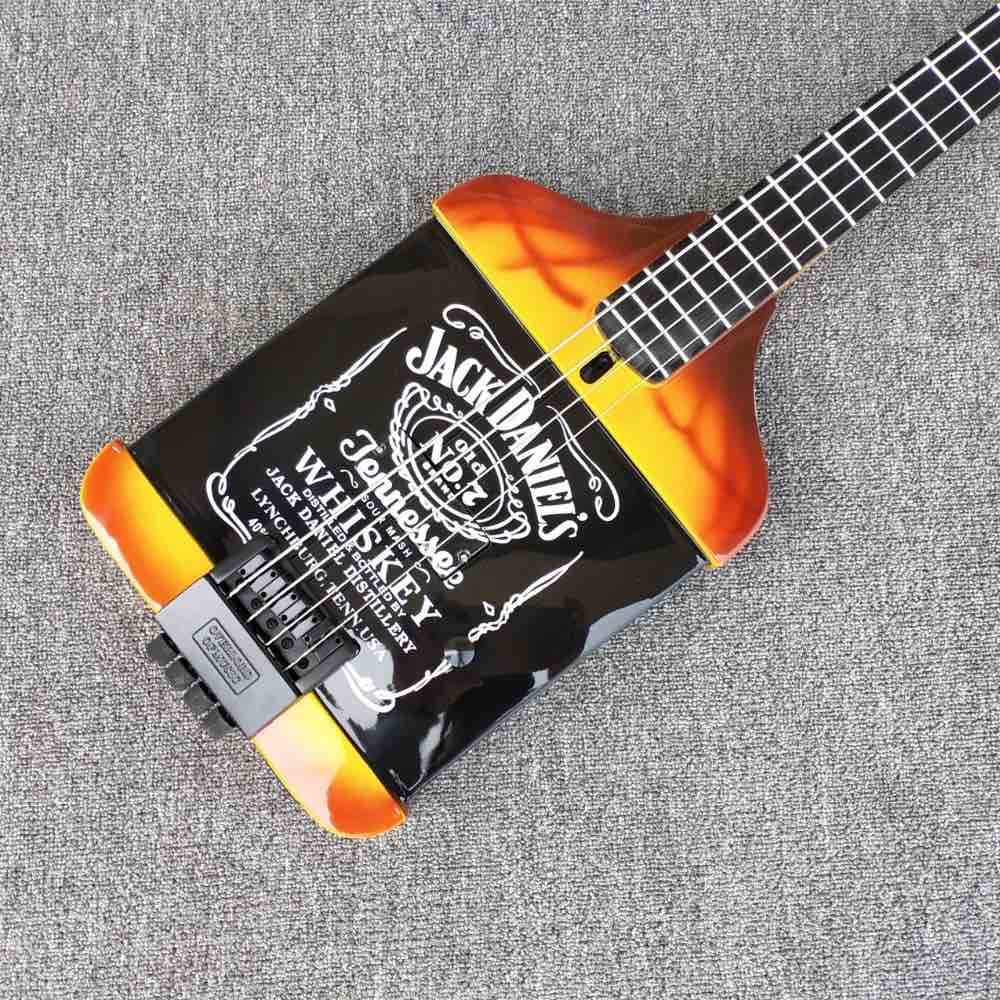 Custom Shop 4 Strings Jack Electric Guitar Ebony Fretboard Bottle Body Electric Bass Guitar in Black Hardware
