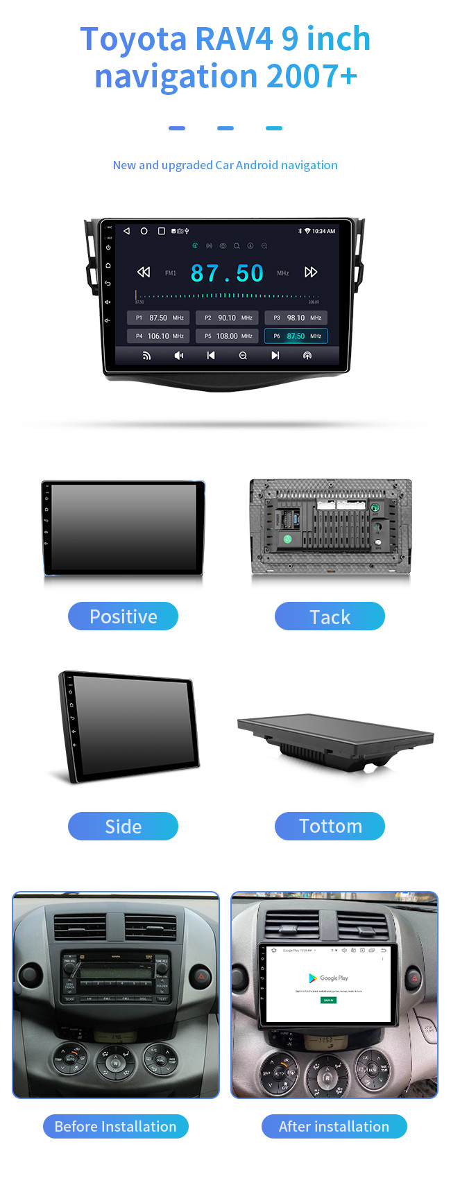 HD Multimedia 9 Inch Android 12.0 BT WIFI GPS FM Video Car DVD Player For Toyota RAV4