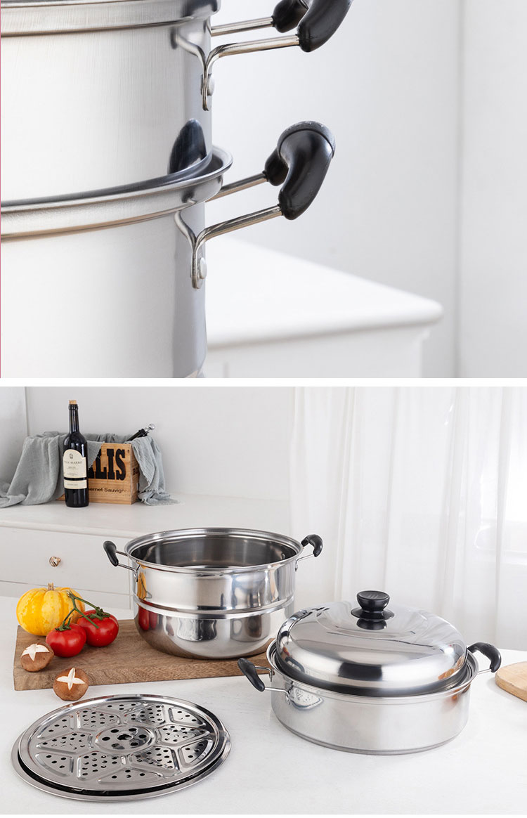 Best Selling Customized Logo 3 Layer induction 10-inch Stainless Steel Steamer Pot with Anti-Heat Handle