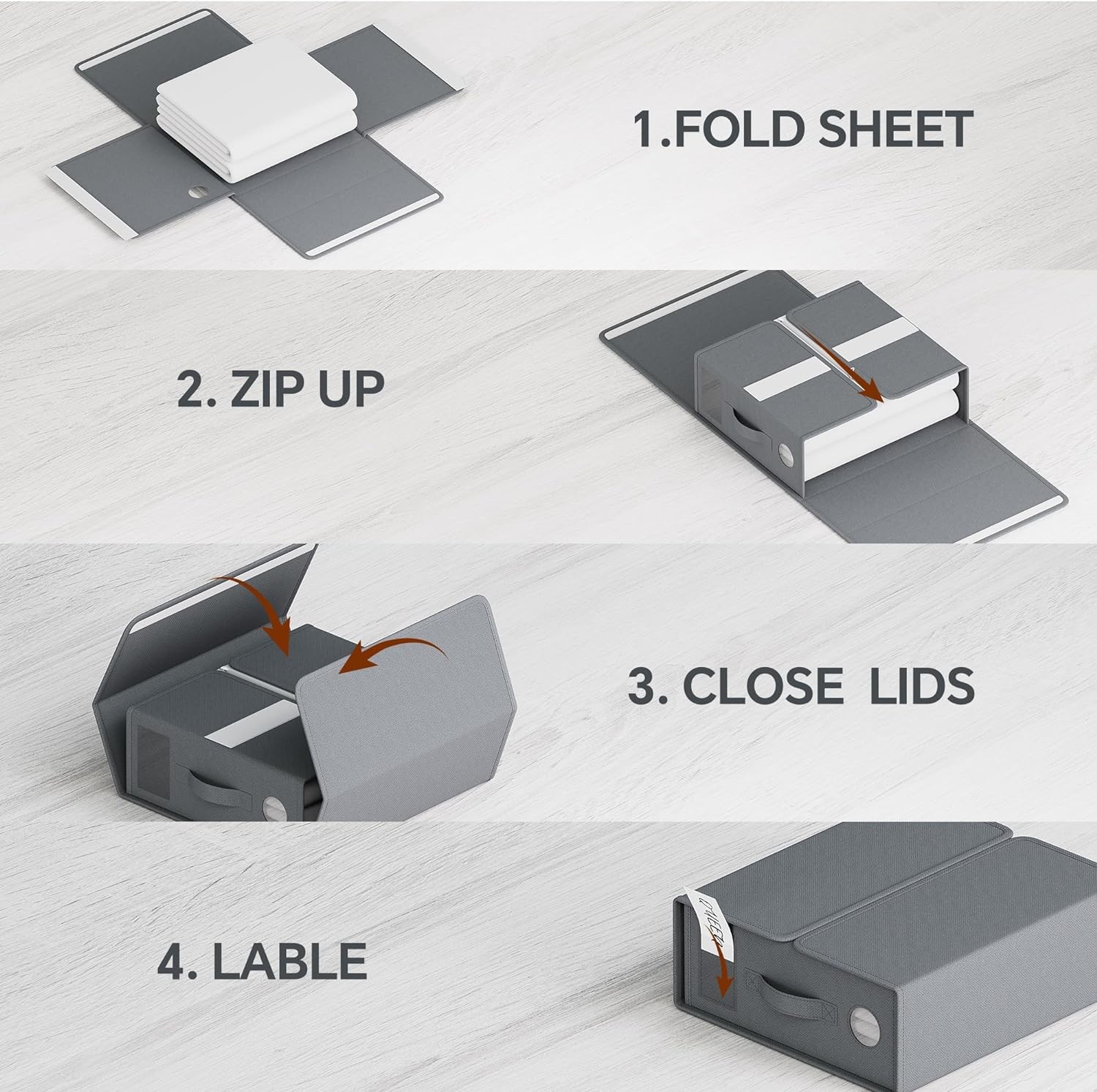 Sheet Organizers And Storage, 4-Pack, Queen/King Size (Grey), Bed Sheet Organizer, Fabric Storage Bins For Bed Sheets,