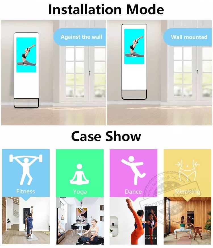 65" Interactive Fitness Touch Screen Workout Mirror LCD Display With Virtual Trainer