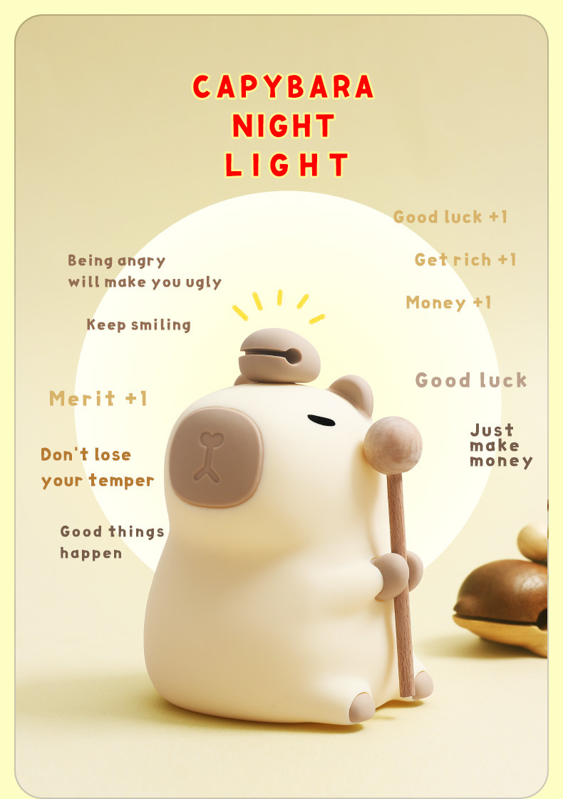 Funny Cartoon Capybara Night Light Tap Control 1200mAh Rechargeable Sleeping Night Light With 7 Changeable Color