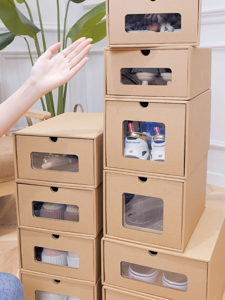 Kraft Drawer Cardboard Clothing Packaging Corrugated Shoe Box With Partial Window