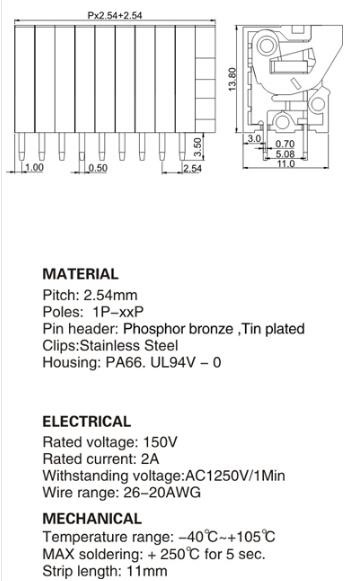WT141V-2.54 pcb spring terminal block factory direct sales