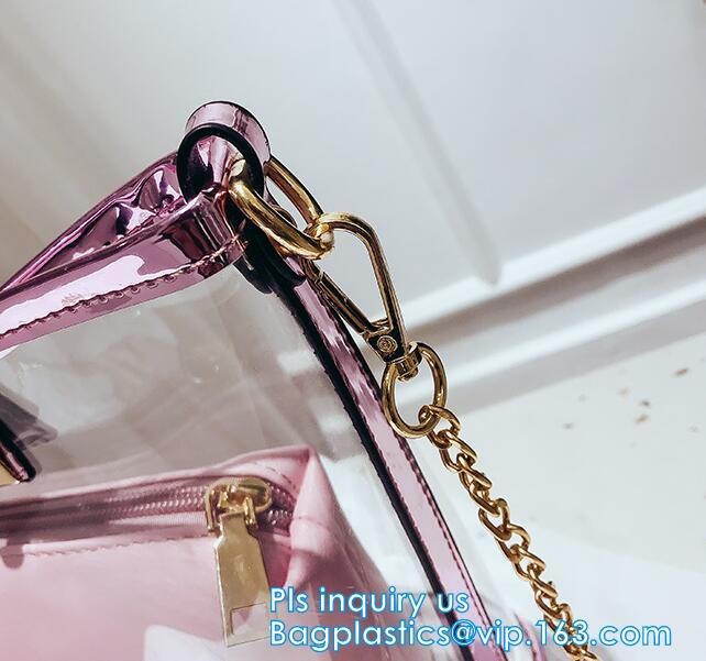 Gift bag clear shopping bag custom PVC plastic shopping bag, shiny pvc handle shopping hand bag clear tote bags ladies h