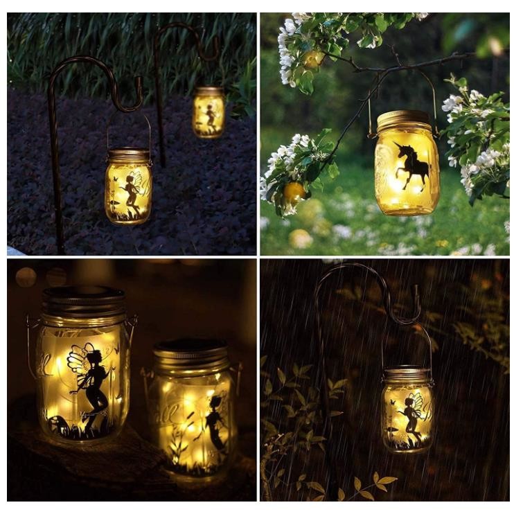 8 pack Solar lamp Mason Jar lights fairy Lid String with 8 Hangers Decorations for Party