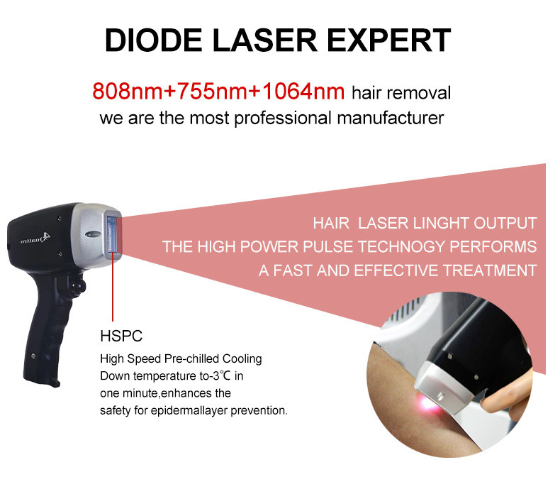 1200W Diode Laser Hair Removal Machine Black 755nm 808nm 1064nm