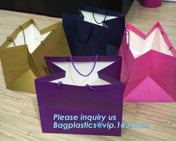 Flower carrier bag with different color customized pot plants kraft paper bag with handle,stamping logo fancy paper flow