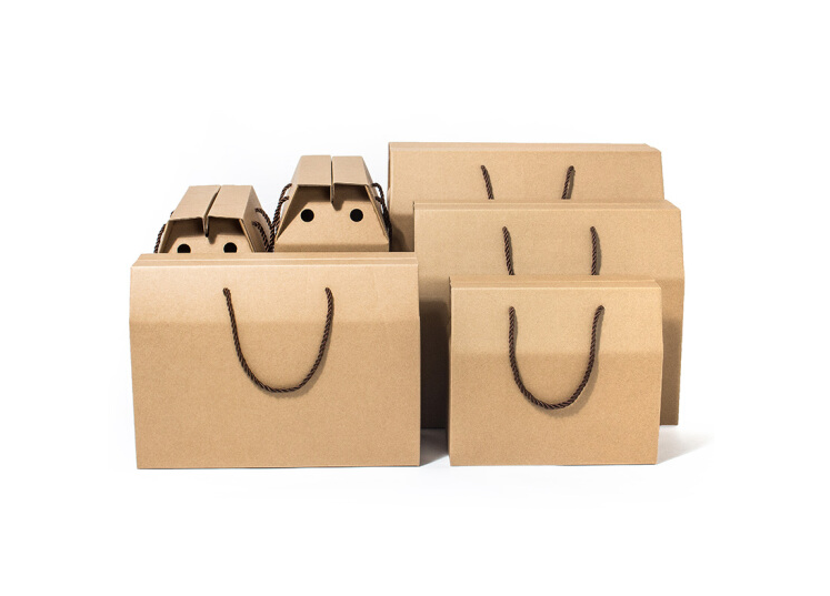 Portable Corrugated Bulk Craft Paper Bags Merchandise Food Fruit Packaging Box