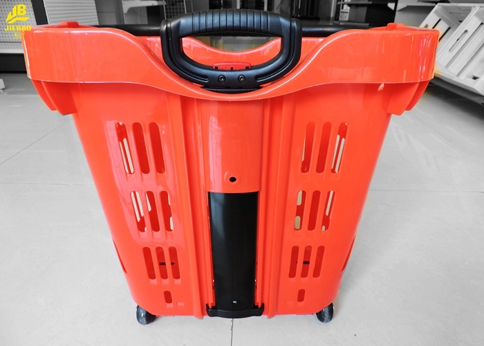 Two PU Wheels Hand Held Shopping Baskets 40L/50L Volume Wear Resistant