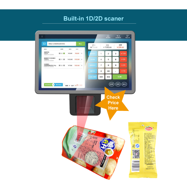 Built-in Barcode Scanner 10.1inch Touch Screen POS Android System for Supermarket Shop