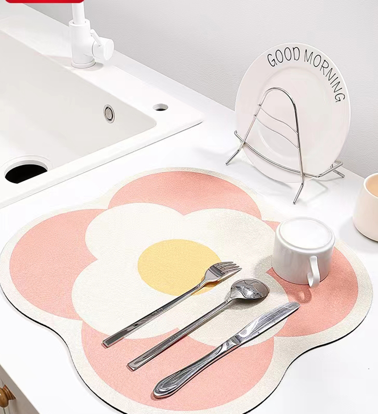Non Slip Drain Pad Dish Placemat Custom Pink Table Decoration Placemat for Kitchen