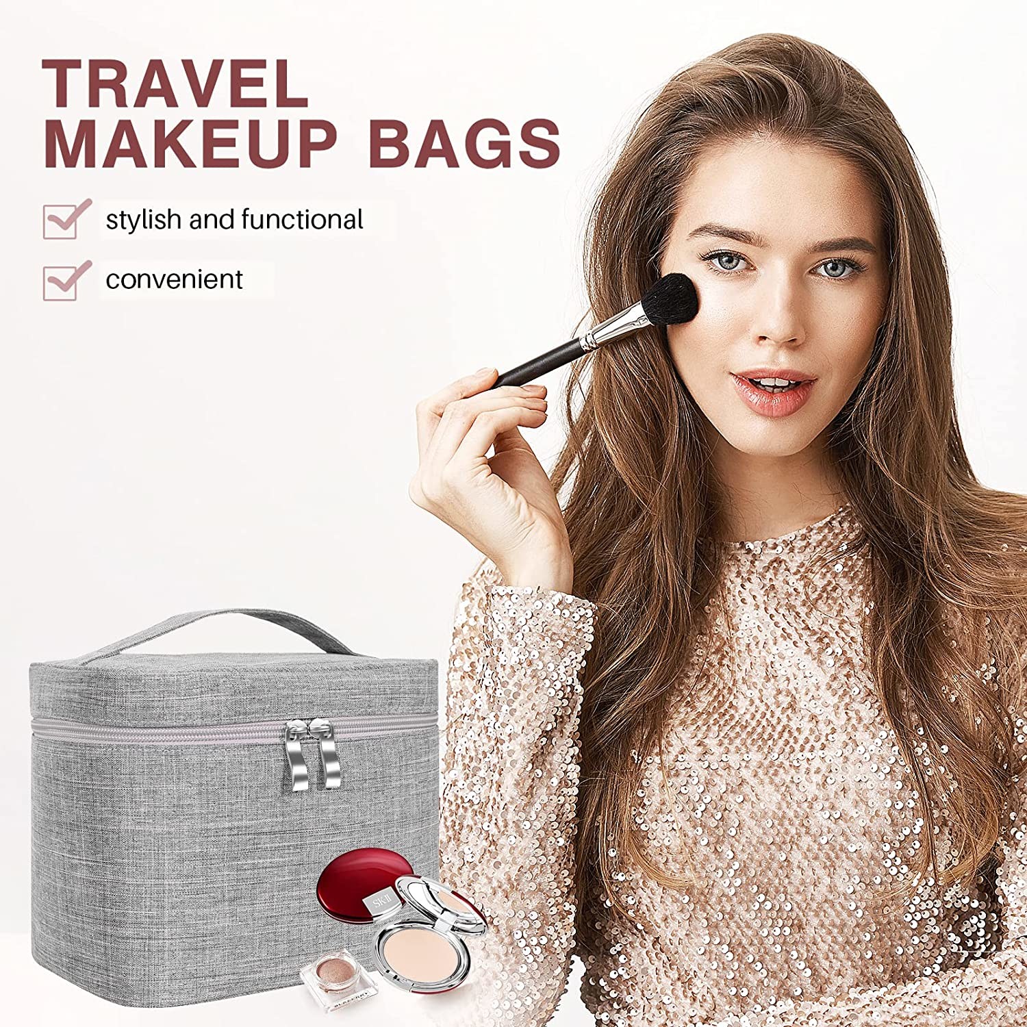 Waterproof and shockproof Makeup Bag Travel Makeup Bag Storage Bag with Mesh Bag Brush Holder Makeup Bag Women's
