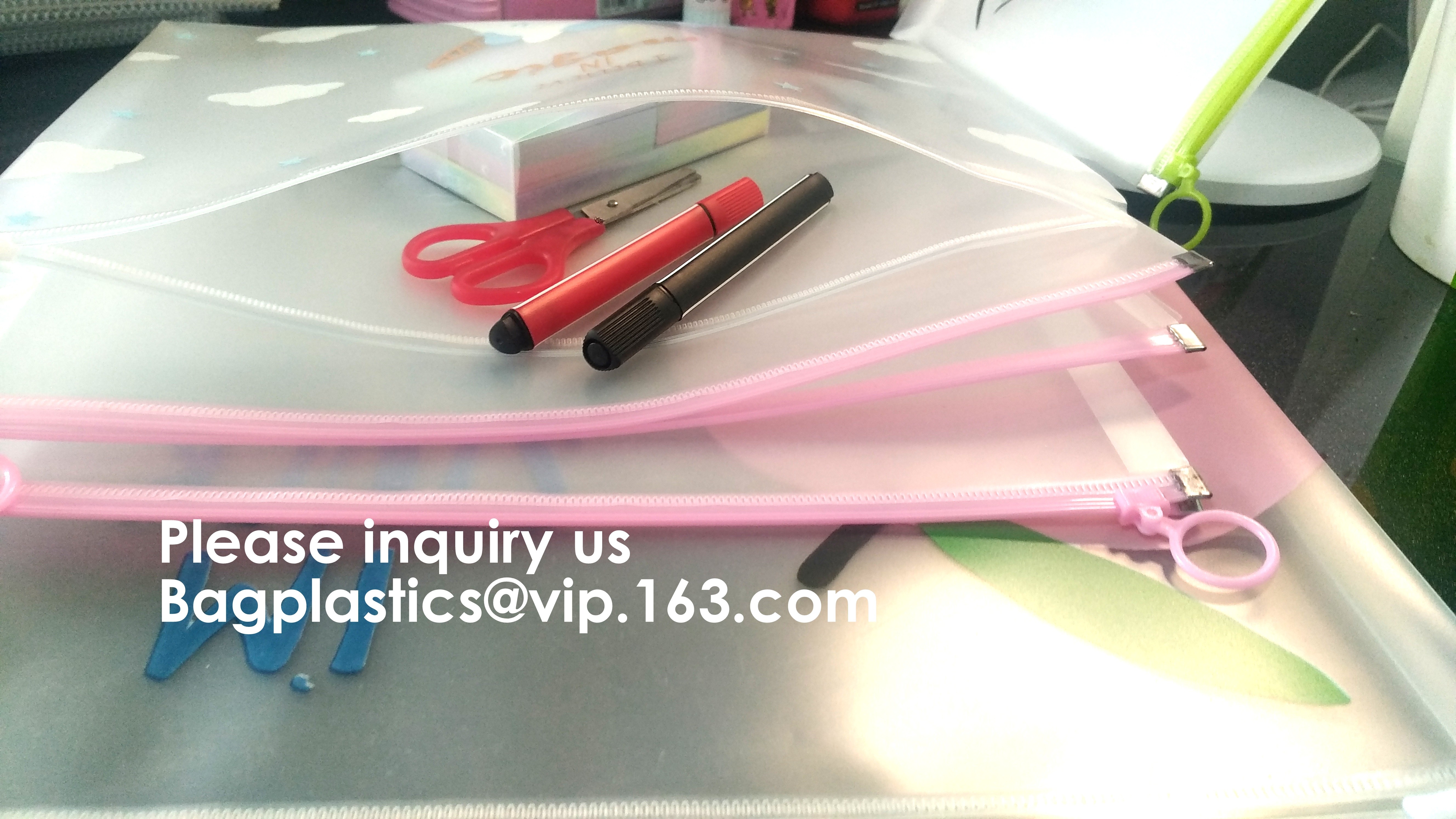 Metal Slider Office File Folder Mesh Clear PVC Zip Lock Document Bag,Folder File Wallet Zipped Lock Document Bag pack