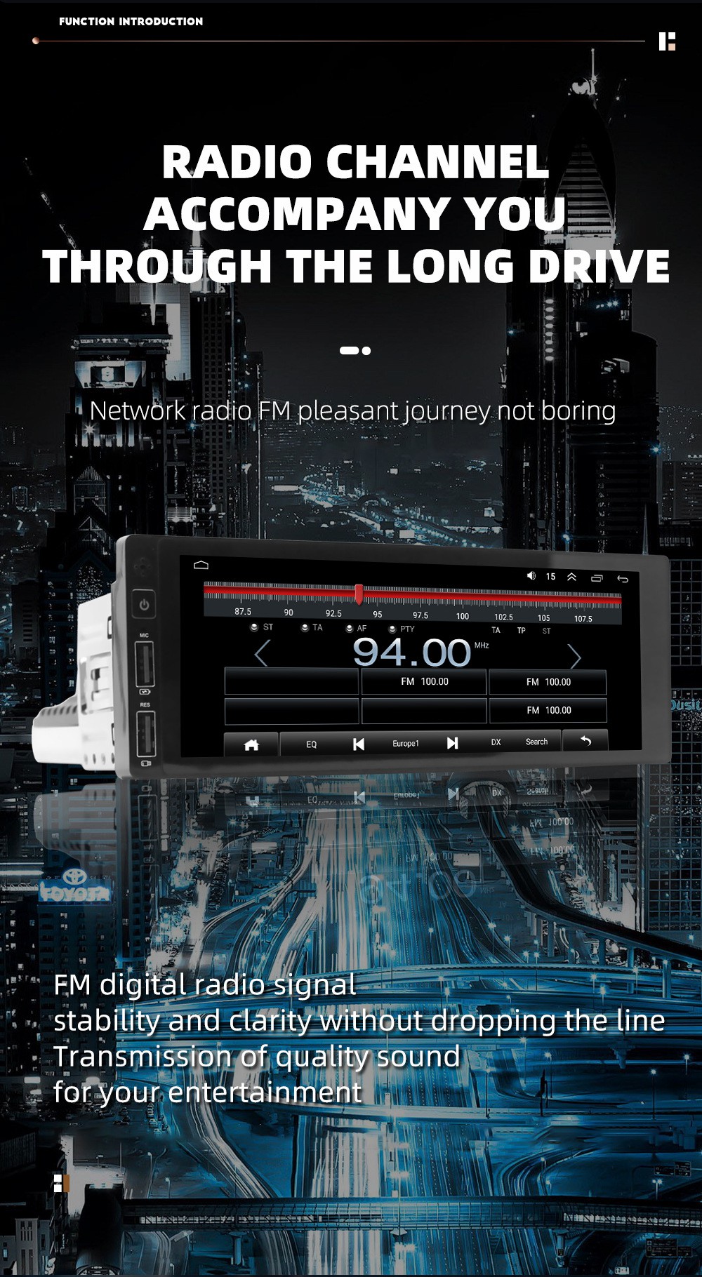 Bluetooth Function 1 Din Car Radio Audio Screen with FM Aux Input Receiver and OLED Screen