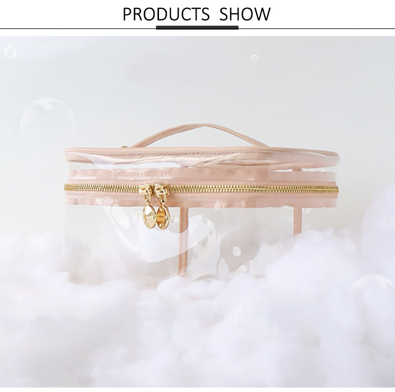 Logo Custom Pink Clear Handle Wash PVC Cosmetic Bag