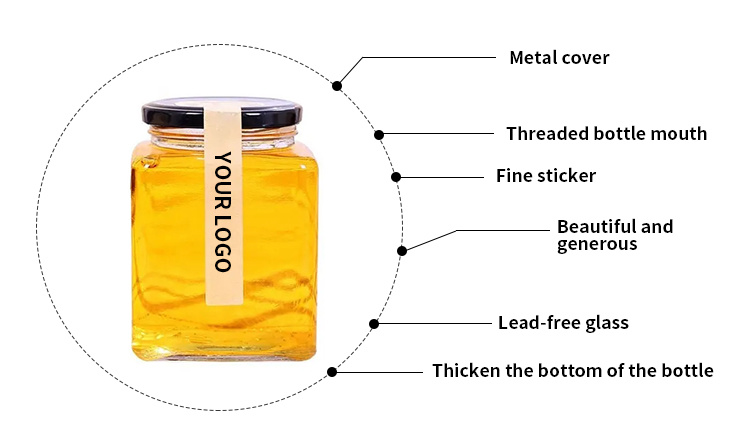 Hot Sale Square Honey Jar 50ml 80ml 100ml 150ml 200ml 280ml 380ml Glass Sealed Tank Square Transparent Glass Jars for Jam Pickle