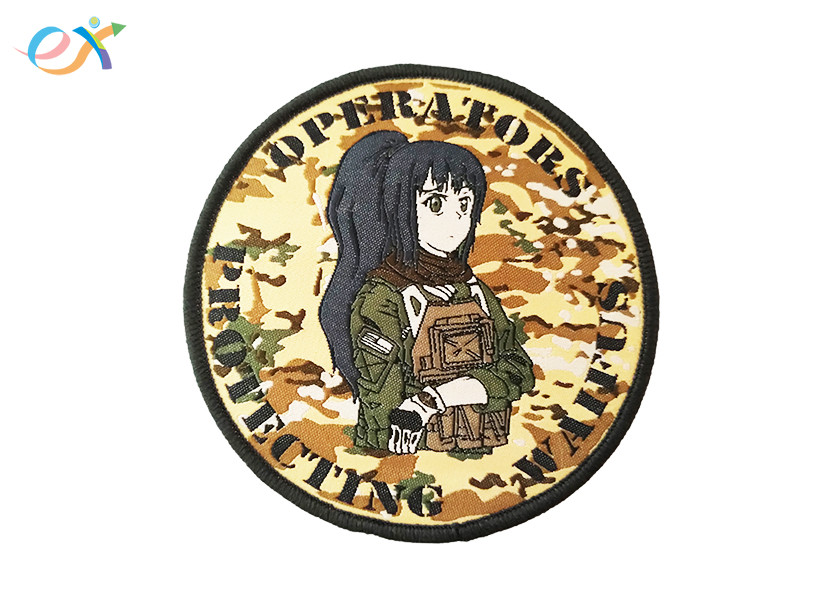 Polyester Cartoon Iron On Woven Patch , Custom Logo Embroidery Patches
